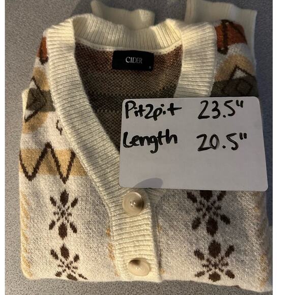 Cider‎ Size S Aztek Button Front Cardigan Sweater Fall Soft V-Neck geometric - Picture 7 of 10